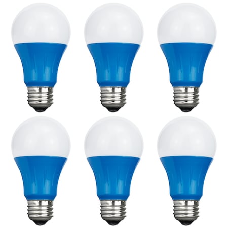 Sunlite LED A19 Colored Light Bulb, 3 Watts 25w Equivalent, E26 Medium Base, Non-Dimmable, Blue, 6PK 40468-SU